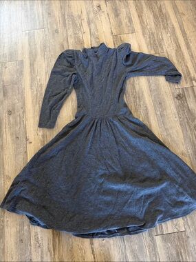 Vintage All That Jazz Pleated Mock Neck Sweater Dress Gray USA